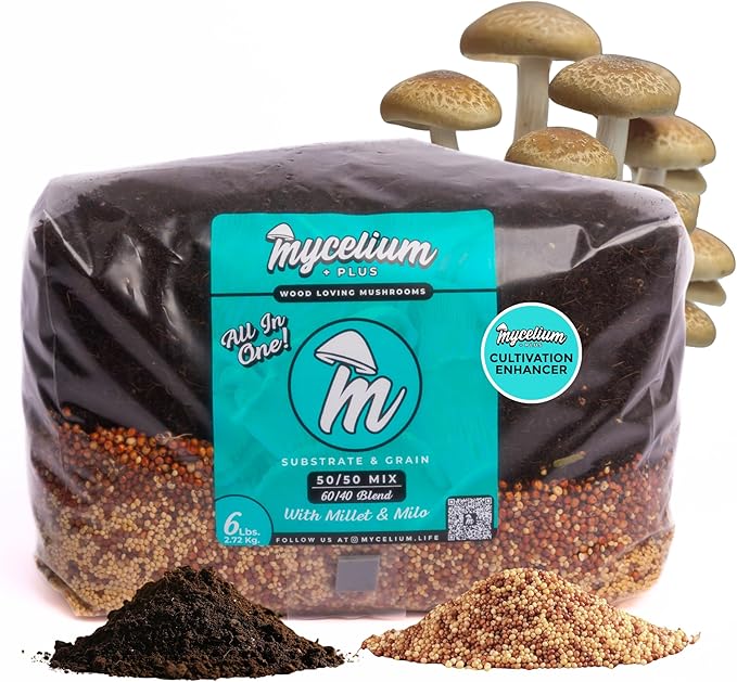 Mycelium 6LB Mushroom Growing Kit | CVG Substrate & Millet/Milo Grain Blend w/Cultivation Enhancer | All-in-One Pre-Sterilized Bag with Injection Port | Grow Dung-Loving Mushrooms Like Magic At-Home