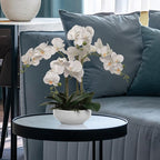 Larksilk 20" White Phalaenopsis Orchid Flowers in 8" Round White Pot | Realistic Faux Orchid | Elegant Indoor Decor for Home & Office