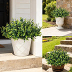 17 Inch Artificial Plants Outdoor Faux Shrubs Eucalyptus Boxwood Grass UV Resistant Fake Plant Greenery Decor for Indoor Window Garden Patio Pathway Front Porch Home Decor（24 Bundles,Green）