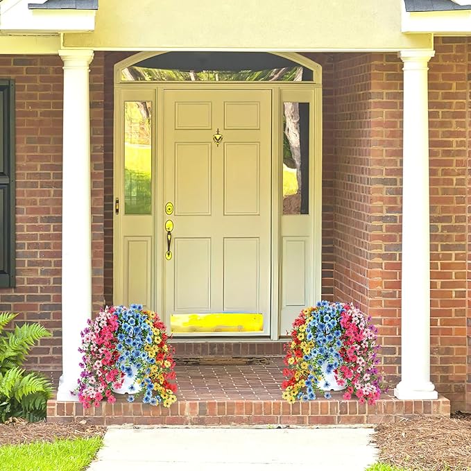 Artificial Flowers for Outdoors Spring Decor, 6 Bundles UV Resistant Realistic Faux Silk Hanging Flowers, Fake Plants for Planter Indoor Outside Garden Porch Patio Balcony Yard Farmhouse