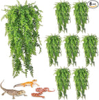 PINVNBY 8 PCS Reptile Plants Terrarium Decor Hanging Fake Vines with Suction Cup Artificial Leaves Bearded Dragon Tank Accessories for Lizards Geckos Snake Hermit Crab