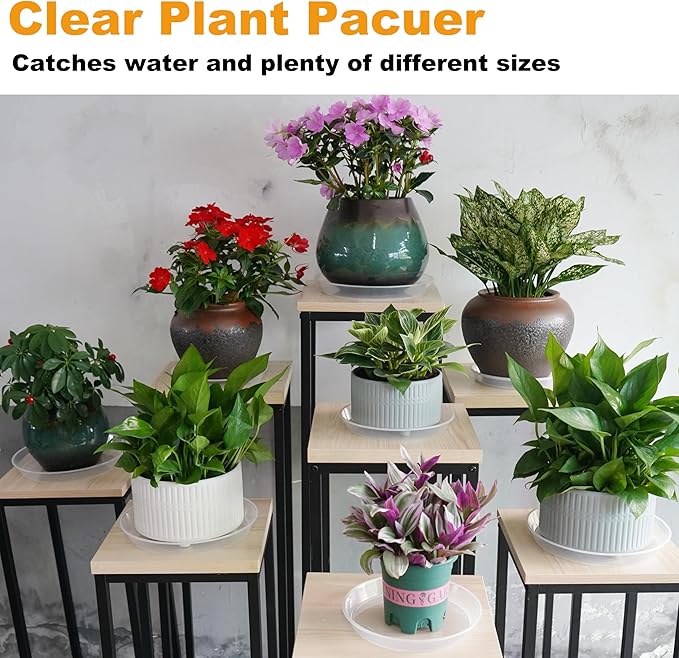 LWALRS Plant Saucer Tray 12 inch 2 Pack Plastic Plant Trays Saucers for Indoors Outdoor, Heavy Duty Drainage Drip Water Trays for Planter Pots Flower, Round Pebble Tray, Pots Base (12", Clear)