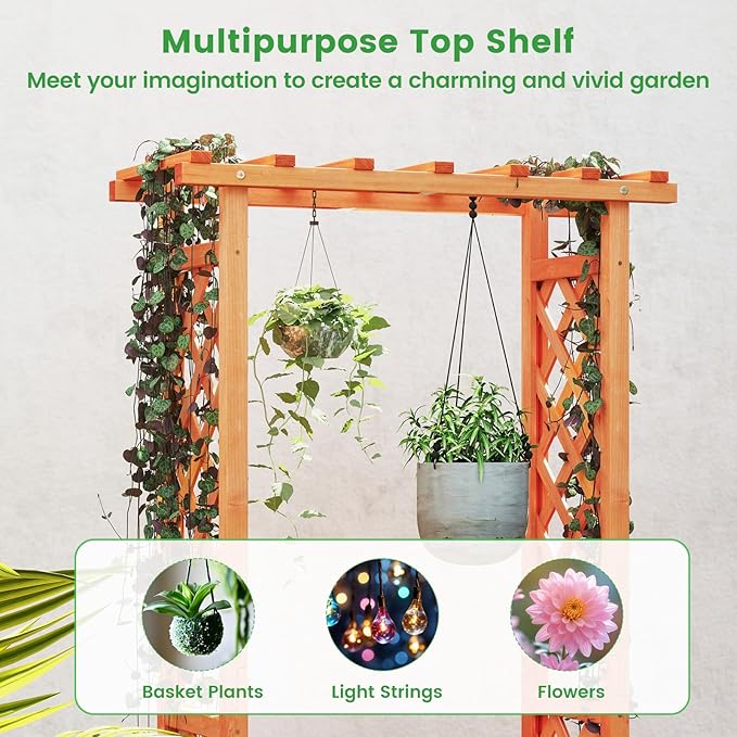 MAT EXPERT Raised Garden Bed with Trellis & Hanging Roof, Lattice Panel with Drainage Hole for Flower, Climbing Plant, Herb, Planter Box for Garden, Patio, Yard (1, 31" L x 14" W x 60" H)