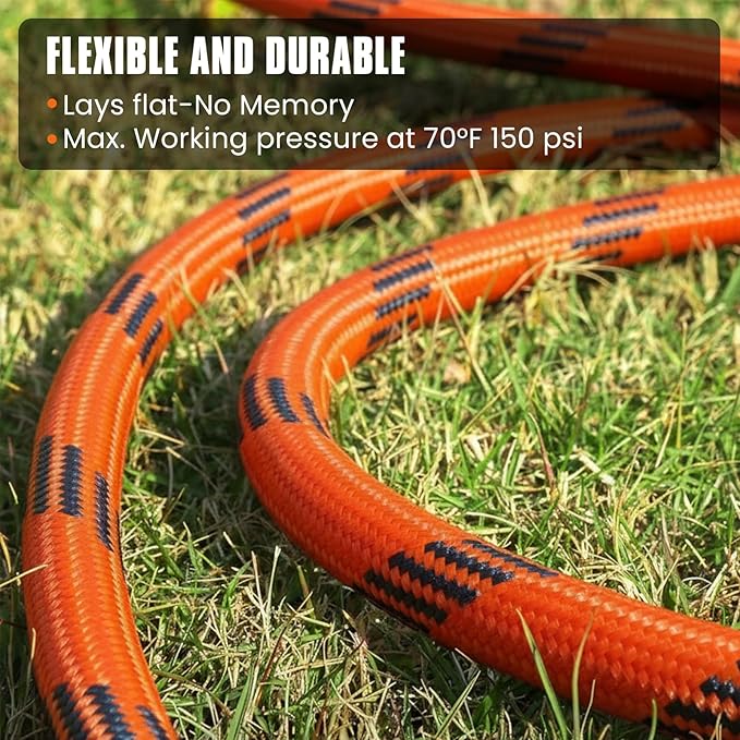 Flexible Garden Hose 100 ft, Non-Expanding Lightweight Water Hose, with 10 Pattern Sprayer, All Weather, Durable, Kink and Abrasion-Resistant, Leak-Free, Orange