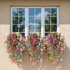 CEWOR 4pcs Artificial Hanging Flowers Plants for Outdoor, Fake Flowers Faux Silk Daisy with Eucalyptus, UV Resistant Realistic Faux Flower for Outside Indoor Home Porch Patio Decor, Multicolor
