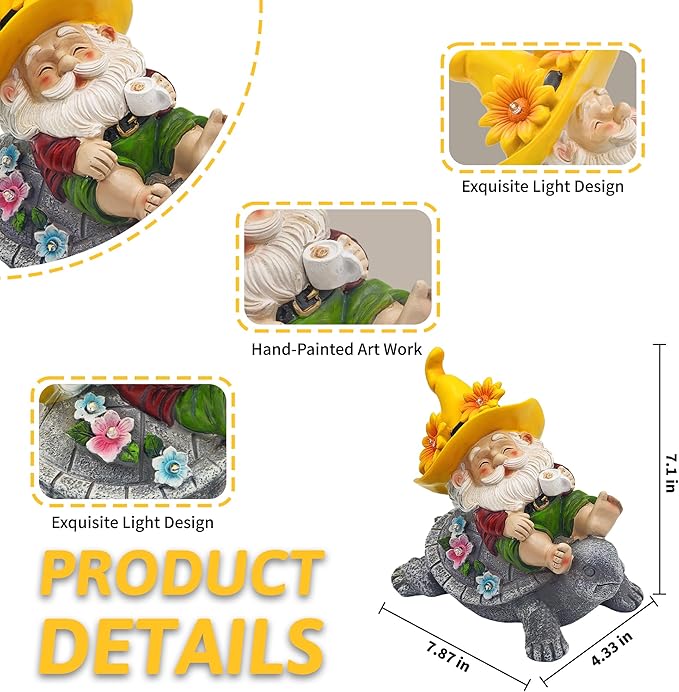 Garden Gnomes Outdoor Decor: Funny Sunflower Gnome Sitting on Turtle with Solar Lights Outside Decoration for Lawn Yard Patio Garden Gifts for Women