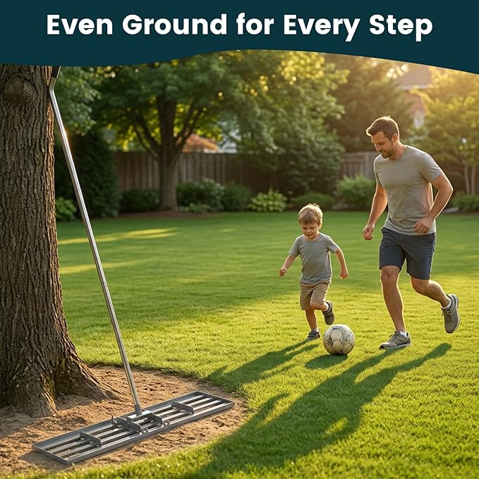 Lawn Leveling Rake 35x10 inch, (Professional-Grade) Lawn Leveler Tool with Stainless Steel Handle Rakes for Lawns Heavy Duty Landscape Rake for Backyard, Garden, Golf Course, Farm, Pasture