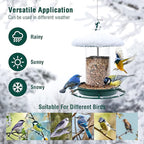 Metal Roof Bird Feeder for Outdoors - 360° Feeding Perch. Green