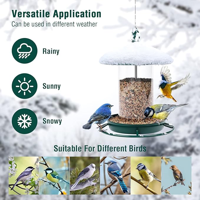 Metal Roof Bird Feeder for Outdoors - 360° Feeding Perch. Green