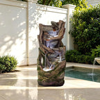 Solarbloom 38.6" H Outdoor Fountains, Multi-Tier Rock Tree Trunk Outdoor Water Fountain with LED Lights, Freestanding Cascading Waterfall for Garden, Patio, Backyard, Porch Decor