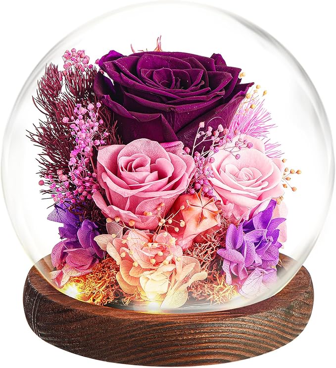 EXXccds Preserved Purple Roses Flowers Gifts for Her - Birthday Gifts for Women, Girlfriend, Wife, Daughter, Mom, Grandma, Wedding Gifts - Office Desk Decor, Living Room Decor, Home Decor (Purple)