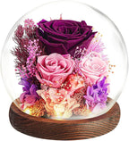 EXXccds Preserved Purple Roses Flowers Gifts for Her - Birthday Gifts for Women, Girlfriend, Wife, Daughter, Mom, Grandma, Wedding Gifts - Office Desk Decor, Living Room Decor, Home Decor (Purple)