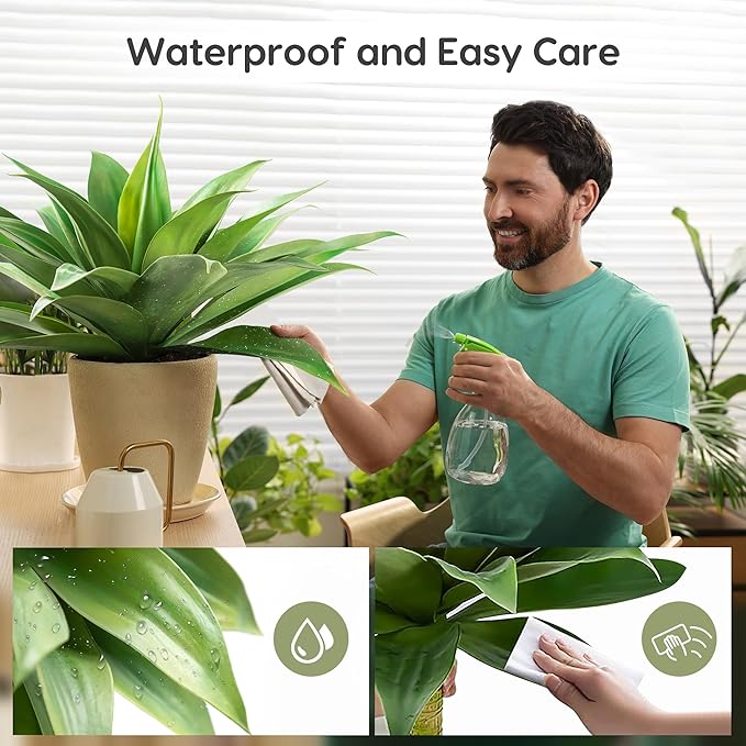 Velener Artificial Agave Plant Set,18 Inch, Faux Aesthetic Plants for Home Decor, Realistic UV Resistant Fake Agave Plants Without Pot, Set of 2