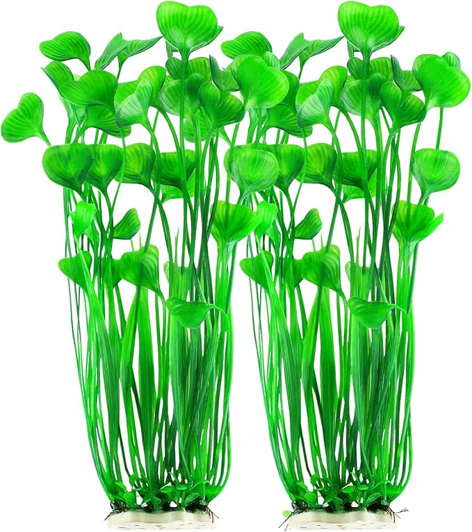 MyLifeUNIT Plastic Fish Tank Plants, 2 Pack Artificial Tall Aquarium Plants for Fish Tank Decor, 15.75 Inches (Green)