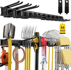 64" Garage Tool Organizer Wall Mount, 900 lbs Heavy Duty Steel Garden Tool Storage Rack with 12 Adjustable Hooks for Yard, Shed, Garage (4 Racks, 12 Hooks, 2 Straps)
