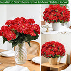 8 Bundles Artificial Geraniums Flowers for Outdoors Summer Mother's Day Derby Day Decor, Fake Cemetery Flowers Silk Red Flower UV Resistant No Fade Faux Plant for Porch Garden Home Planter Patio Decor