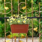 3 Pack Metal Railing Planters, 10.5" Oval Hanging Flower Pots with Detachable Hooks & Drainage Holes, Fits Rails up to 2.36", Galvanized Iron Fence Bucket for Balcony Garden Patio - Terracotta