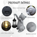 Cat Solar Garden Statues,Resin Cat Figurine Decorations with Solar Lights Lantern, Outdoor Figurines Lawn Cats Statue Decor Art for Lawn,Yard, Balcony Ornament,Gift for Garden Home Mom.