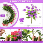 Artificial Impatiens Flowers for Outdoors, 6 Bundles Silk Fake Flowers for Spring Summer Decoration, UV Resistant Faux Plants Plastic Bouquet for Home Planter Porch Patio Yard Decor(Purple Rose Red)