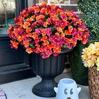 INXUGAO Artificial Hanging Flowers with Basket for Outdoor, Fake Hydrangea UV Resistant Arrangements in Pot Planter Spring Summer Decor for Indoor Porch Garden Yard(Orange Brown)