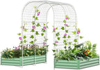 SUNYRISY Galvanized Raised Garden Bed with 87" H Arch Trellis for Climbing Plants Outdoor, Large Metal Planter Box with Netting for Gardening Flowers Vegetables Fruit, Green