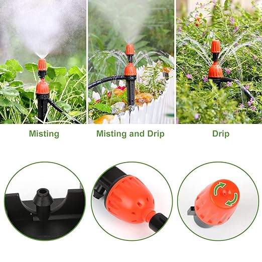 Drip Irrigation System, 213FT Drip Irrigation Kit for Garden - 50FT Main & 163FT Branch Tubing, Adjustable Nozzles for Drip or Mist Cooling, Irrigation System for Garden, Lawn, Patio, Raised Bed