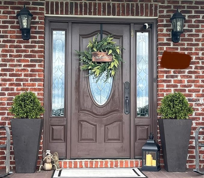 24" Faux Boxwood Plants Outdoor, Artificial Topiary Ball Trees Set of 2, UV Resistant Fake Potted Evergreen Realistic Greenery Bushes Shrubs for Outside Front Porch Planter Patio Indoor Decor 2ft Tall