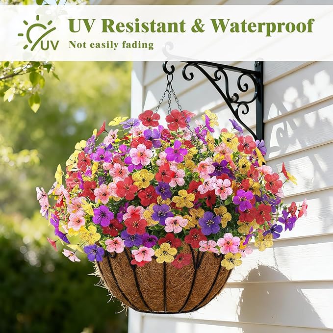 Alupssuc 20 Bundles Artificial Flowers for Outdoor Indoor Decoration, UV Resistant No Fade Fake Plants Eucalyptus, Colorful Faux Spring Flowers for Outside Yard Porch Patio Garden Home Window Box
