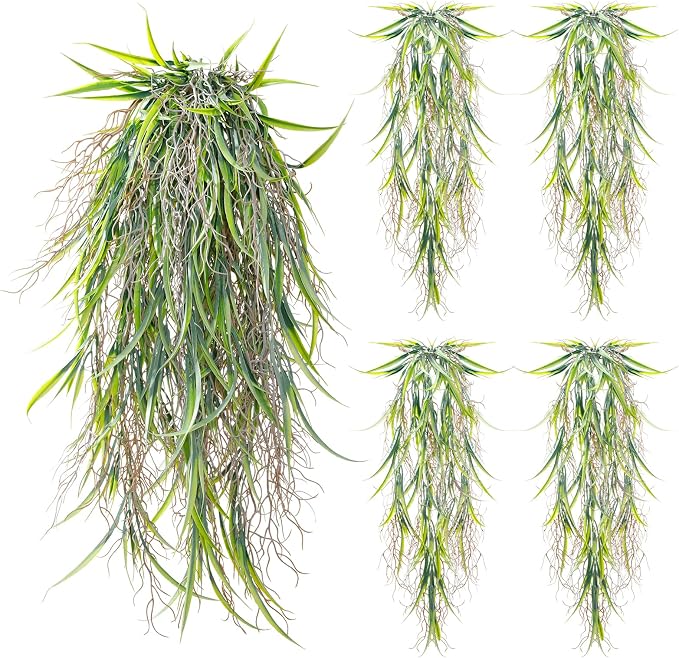 dallisten 4Pcs Fake Hanging Fern Plants for Outdoors, UV Resistant Artificial Ferns Greenery Vines Faux Trailing Plants for Indoor Wall Porch Wedding Boho Home Garden Decor(4PCS WhiteGreen Leaves)