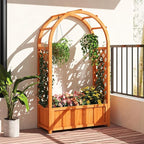 Giantex Raised Garden Bed with Arch Trellis, for Climbing Vine Flower Vegetable, Wood Planter Box with Liner & Drainage Design, Outdoor Plant Container for Yard Balcony (33"x14"x58")