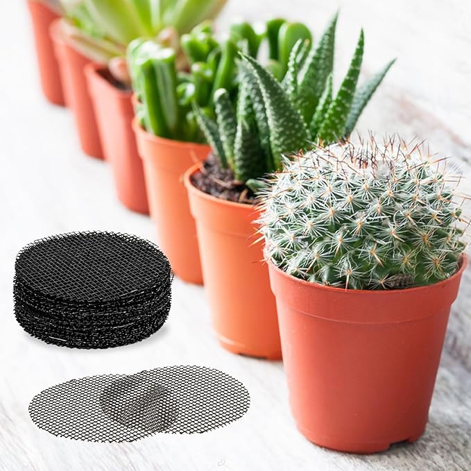 50 Plant Pots Hole Mesh Pad - MAQIHAN Flower Pot Mesh Mat Terrarium Potting Eye Mesh Mats Pot Substrate Barrier 2 Inch Net Bonsai Gardening Grid Ceramic Drainage Hole Mesh Screen Prevent Soil Leaking
