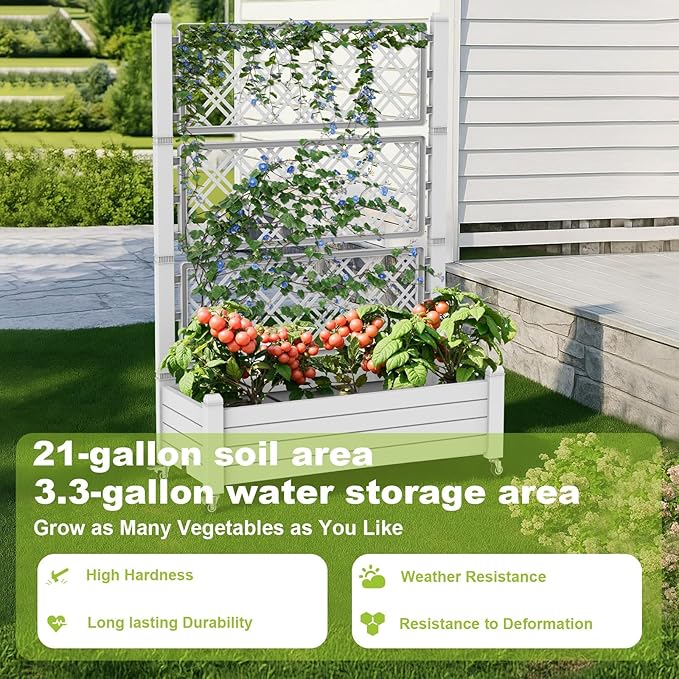 Durable Resin Raised Garden Bed with Drainage Holes & Reinforced Corners - Lightweight Flower Boxes Outdoor for Vegetables, Herbs, and Patio Garden Enclosure System (Ashen, 43.43*18.27*64.29)