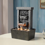 GOSSI Indoor Waterfall Fountain, 10.3" Tabletop Water Fountain with LED Lights & River Rocks, Relaxing Home Office Decor
