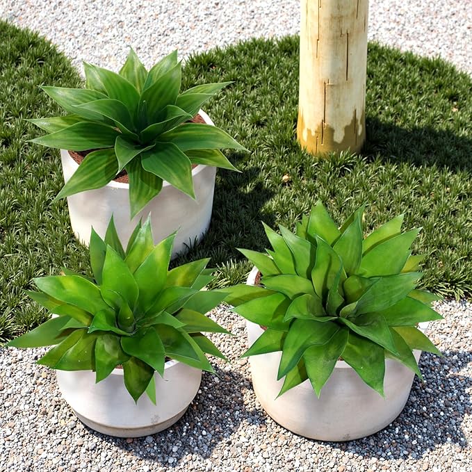 Artificial Agave Plants, Realistic UV Resistant Fake Aesthetic Plants for Outdoor Indoor, Home Decor for Garden, Porch, Doorway, Patio (2PCS, Green, Large)
