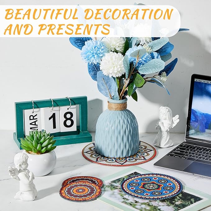 Nuanchu 6 Pieces Boho Plant Pot Mat 3 Size 3.94" 5.9" 7.87" Rubber Absorbent Non Slip Pot House Indoor Plant Coasters Round Pad Gardening Outdoor Flower Protect Mat for Table Desk Floor