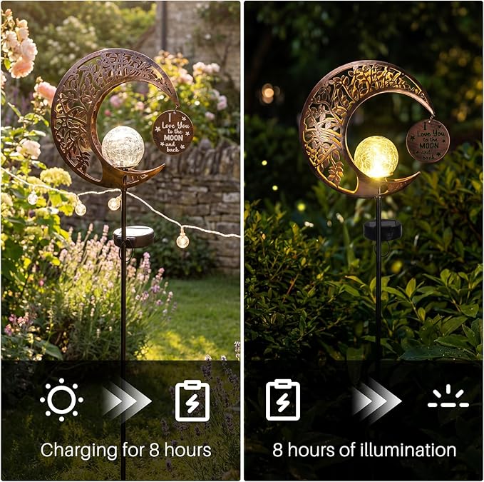 MEBRUDY Solar Garden Decor Lights with Tag, Moon Solar Light Waterproof Outdoor Decor for Yard, Lawn, Patio, Pathway, Garden Gifts for Mother, Grandma, Women