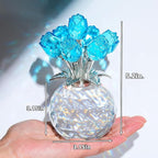 YWHL Crystal Lake Blue Rose Bouquet Figurine with Round Vase, Romantic Glass Rose Flower Gifts for Women Mom on Anniversary Birthday Christmas, Rose Collectible Figurine for Wedding Home Decorations