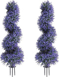 PATIO CHOICE 3ft Artificial Topiary Spiral Trees with Lavender Set of 2 High End Outdoor Faux Plants Realistic Fake Bushes Lilac Shrubs Decorations for Outdoor Front Porch Garden