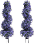 PATIO CHOICE 3ft Artificial Topiary Spiral Trees with Lavender Set of 2 High End Outdoor Faux Plants Realistic Fake Bushes Lilac Shrubs Decorations for Outdoor Front Porch Garden
