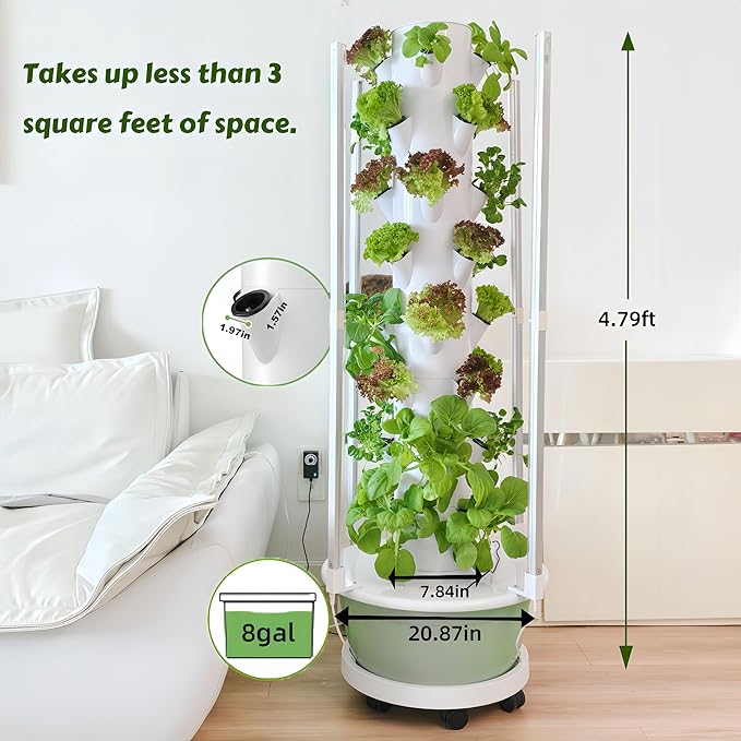 Hydroponics Growing System Kit with LED Grow Lights,8-Layer Vertical Garden Tower, 32 Pods Large Planting Sites, 8 Gallon Indoor Growing System for Vegetables, Herbs & Tomatoes, Pump&Dual Timer