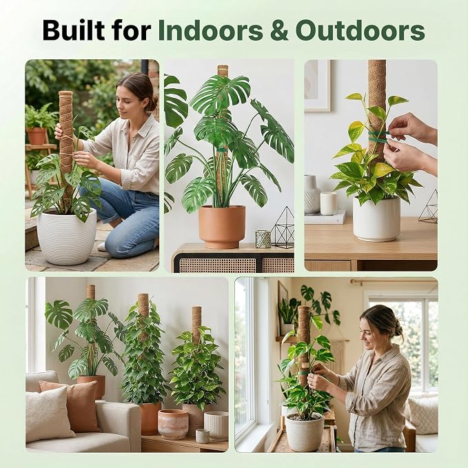 4 Pack 16" Moss Pole Monstera Plant Support - Stackable up to 48" - Plant Stakes for Indoor Climbing Plants Potted - Tall Coco Coir Pole Sticks & Accessories for Monstera, Pothos & Philodendron