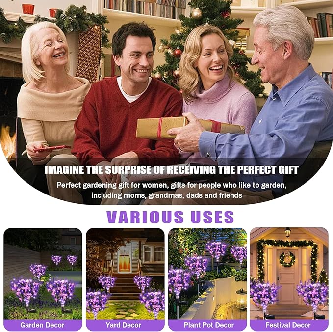 Solar Garden Lights Outdoor, 6 Pack Purple Lavender Solar Butterfly Lights Gardening Gifts for Women,Artificial Flowers Light Purple Halloween Garden Decor for Patio Yard Lawn Christmas