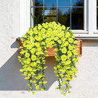 Artificial Hanging Flowers for Outdoors, 4 PCS 600 Blooms UV Resistant Morning Glory Faux Silk Vines, No-Odor Realistic Fake Plants for Garden Planter Porch Patio Decoration, Yellow