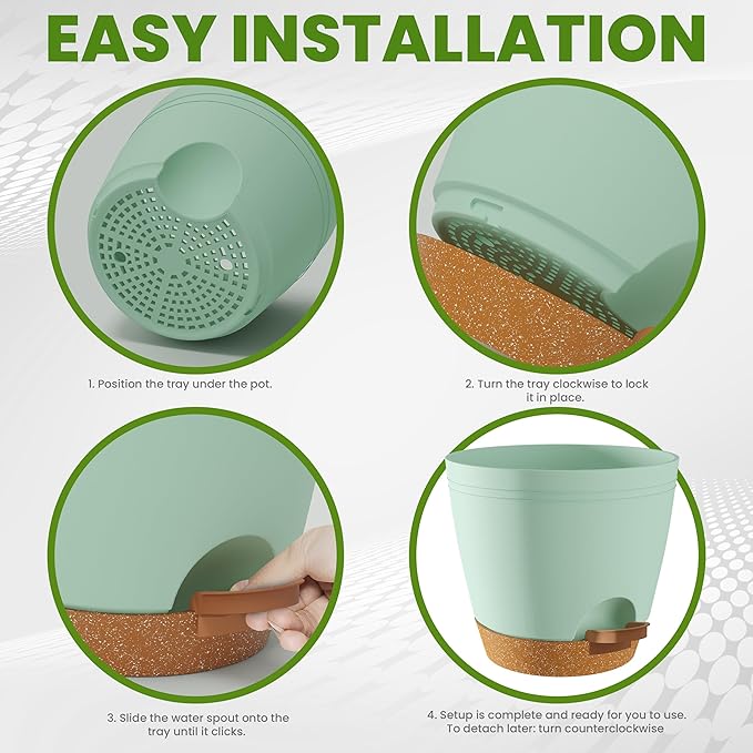 Utopia Home Self Watering Pots for Indoor Plants, Planters for Indoor Plants, Multi-Size Flowerpot, Set of 10 Plant Pots with Drainage & Reservoir, 6.8"/6.4"/5.9"/5.5"/4.9" (Olive Green)