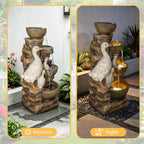 31.5" H Duck Outdoor Water Fountain, 4-Tier Cascading Garden Fountain with LED Light, Resin Waterfalls for Patio, Backyard, Yard, Porch, Front Door