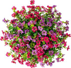 HyeFlora Artificial Faux Hanging Plants Flowers Basket for Spring Summer Outdoor Outside Decoration, Fake Silk Colorful Daisy Eucalyptus in Planter UV Resistant Realistic for Porch Patio Balcony Yard