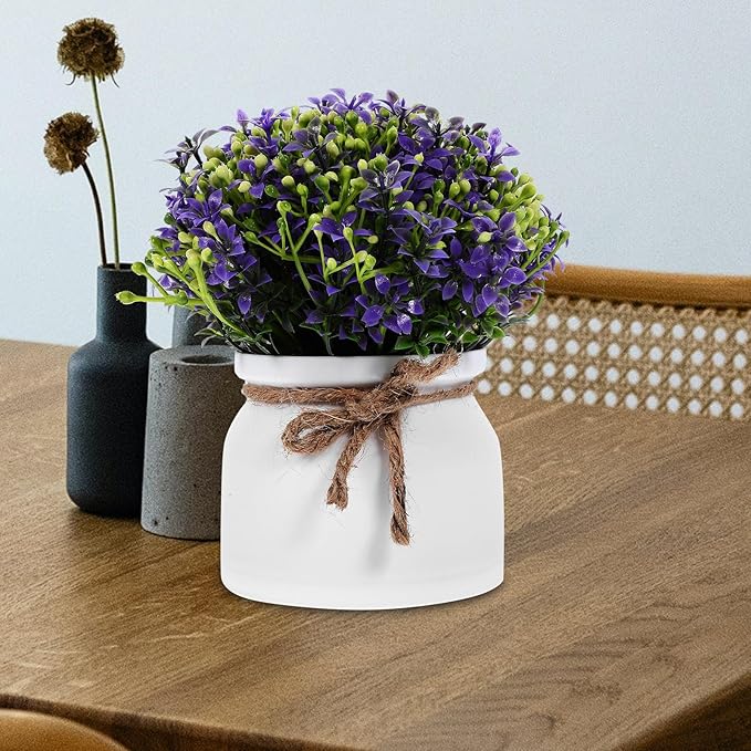 Hemobllo Artificial Orchid Bonsai Purple Small Fake Flower Plant Potted Decor for Living Room Desktop Home Decoration
