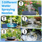 Antfraer 4W Solar Fountain Pump with Pond Filter, Solar Pond Filter Kit with 5 Nozzles & PVC Tubing, Solar Water Fountain for Outdoor Bird Bath, Small Ponds, Water Circulation & Oxygenation