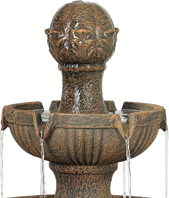 Ravenna 43" High Large Italian Indoor Outdoor Decor Faux Stone Floor Fountain Standing Waterfall 3-Tier Basin Tall Water Feature for Outside Garden Patio Yard Backyard Porch Deck - John Timberland