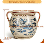 BUYMAX Ceramic Plant Pots for Indoor Plants with Drainage Hole, Vintage Crackle Glaze Hand-Painted Blue Flower Planter with Handles, Small Decorative Hanging Planter